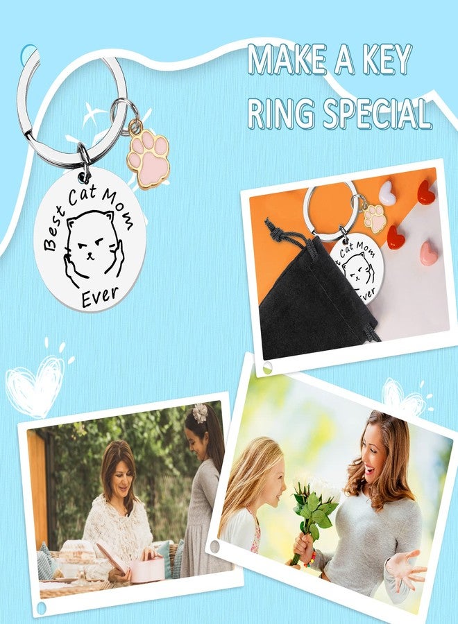 PLwelth Cat Mom Keychain Funny Mom Gift Keychain for Women Cats Tag Pendent Mother Car Keyring New Puppy Cat Keyring from Daughter Son Husband for Birthday Mother’s Day Valentine's - Image 2